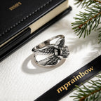 Punk Gothic Men Wings Ring,Stainless Steel Feather Band Statement Ring Signet Ring,Vintage Streetwear Trendy Jewelry Gift