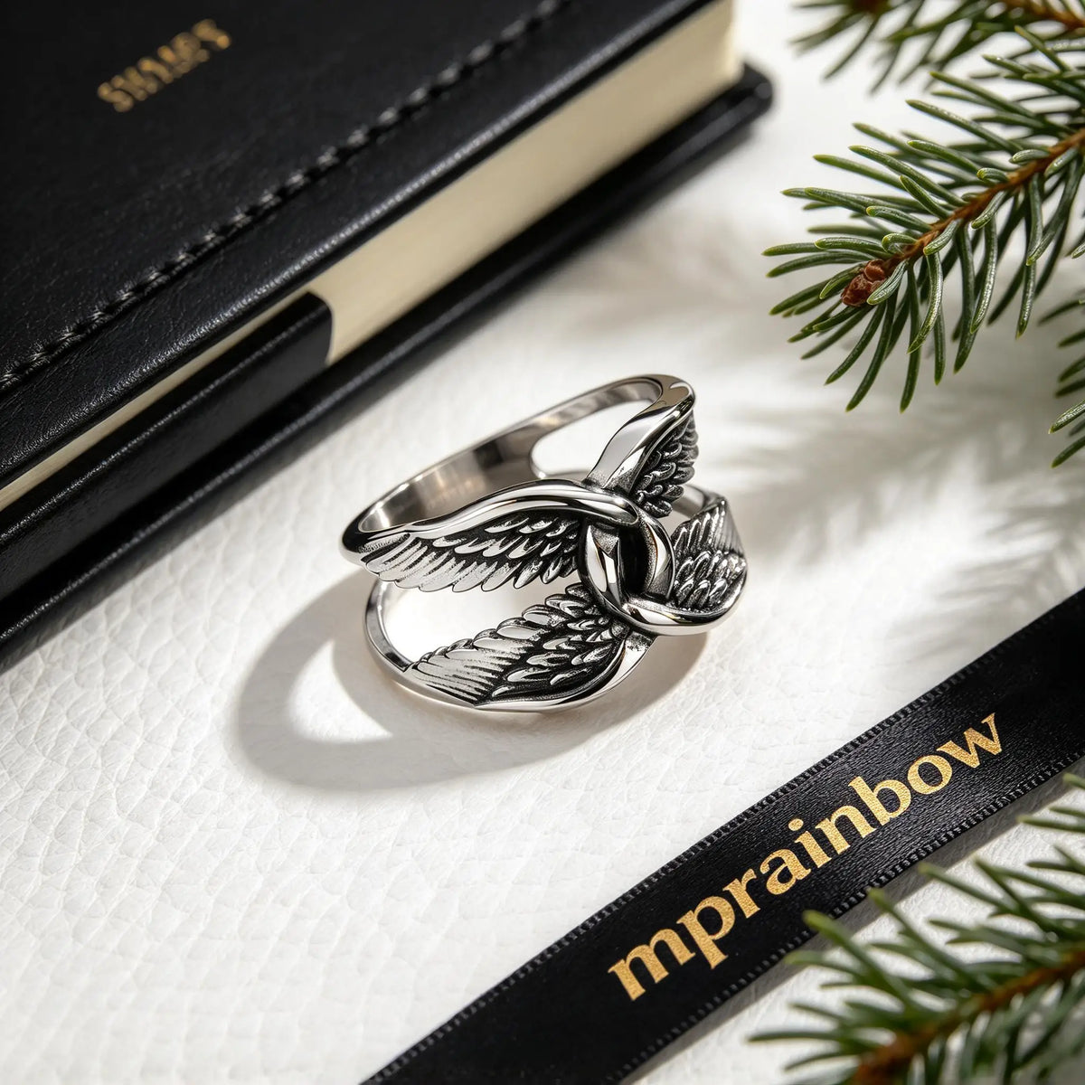 Punk Gothic Men Wings Ring,Stainless Steel Feather Band Statement Ring Signet Ring,Vintage Streetwear Trendy Jewelry Gift