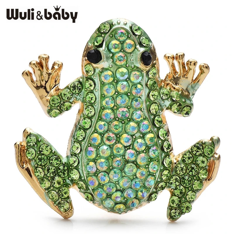 Wuli&baby Lovely Sparkling Frog Brooches 3-color Rhinestone Animal Brooch For Women's Clothes Backpack Pins Gifts