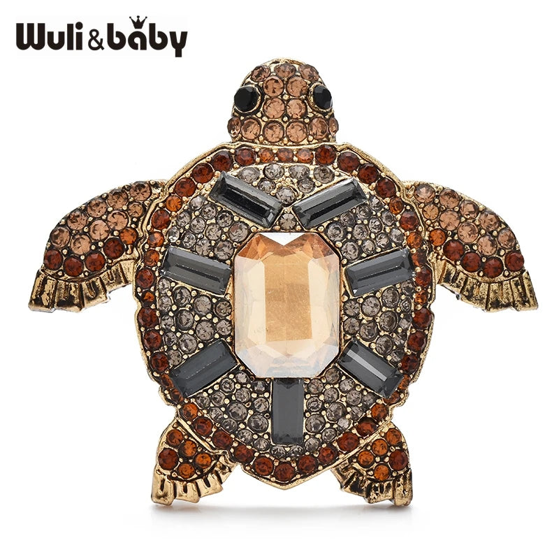 Wuli&baby Vintage Swim Turtle Brooches For Women Unisex Metal Rhinestone Water Animal Party Casual Brooch Pins Gifts