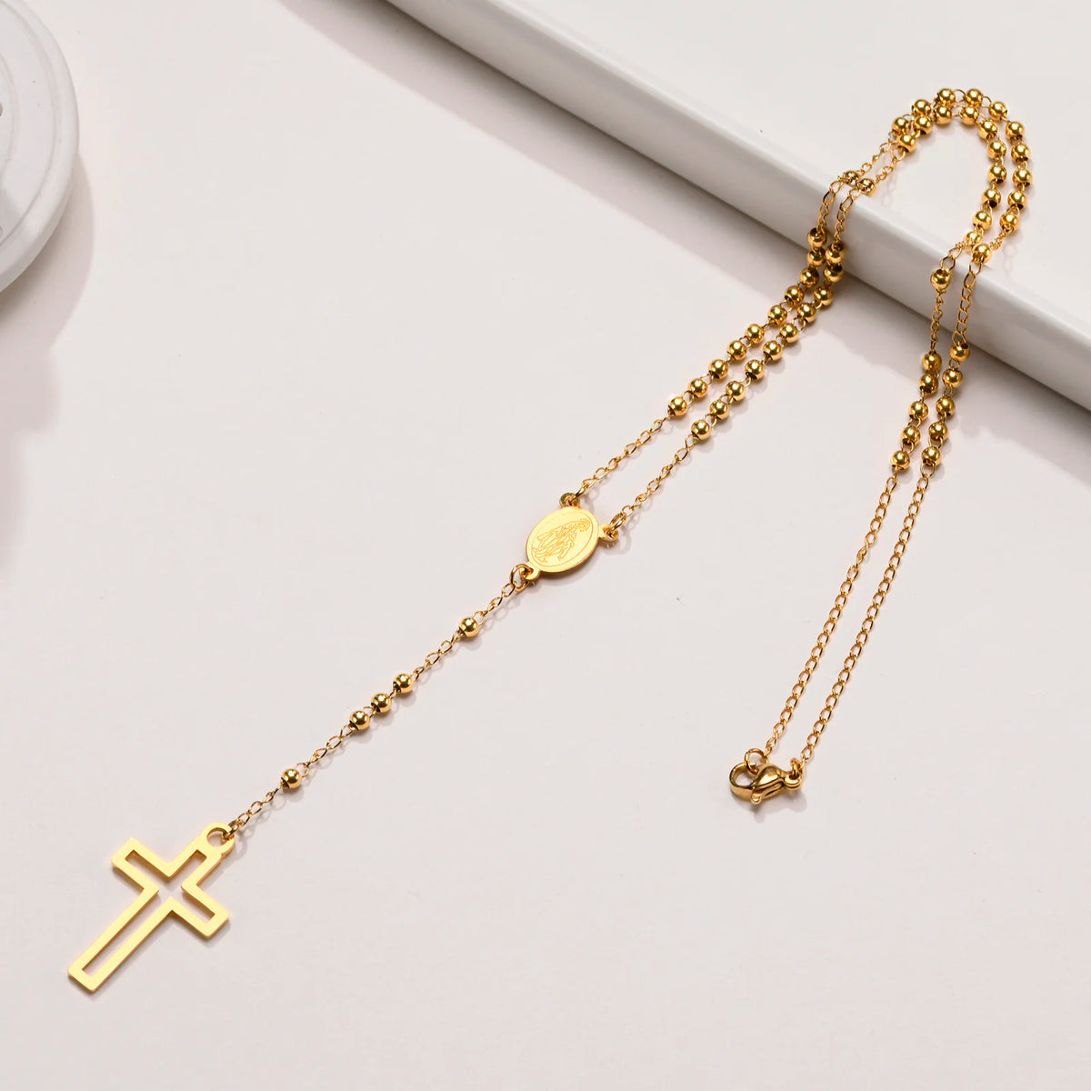 PENDRA Cross Mary Rosary Necklace
