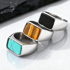 PENDRA Turquoise Tiger Eye Steel Ring