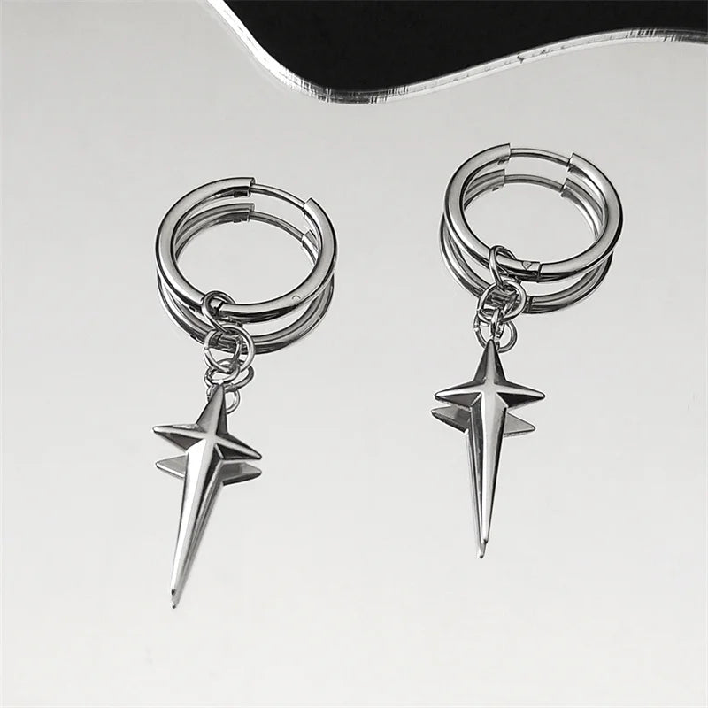 Stainless Steel Y2K Star Cross Hoop Earring for Women Gold Color Hip Hop Cool Girl Dangle Earring Jewelry Gift EZZZ795-6