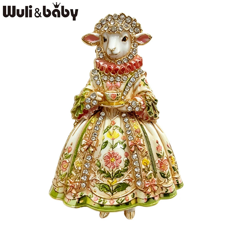PENDRA Regal Rhinestone Sheep Lady Brooch