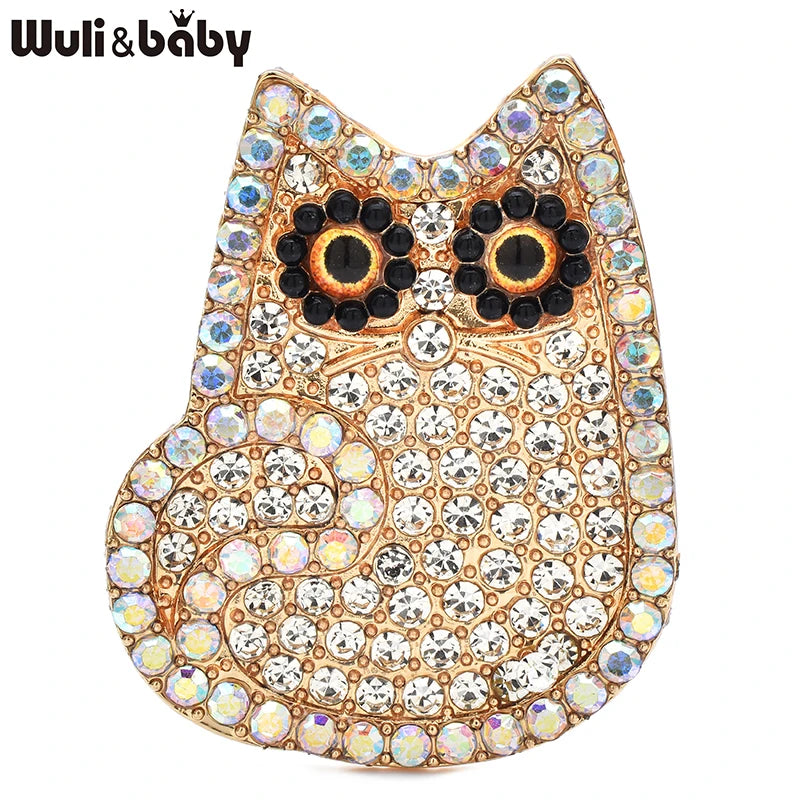 PENDRA Twinklecat 2-Color Rhinestone Cat Brooch