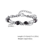 Hip Hop Natural Stone Beaded Bracelet for Men,Stainless Steel Adjustable Chain Wristband,New Stacked Jewelry Gift
