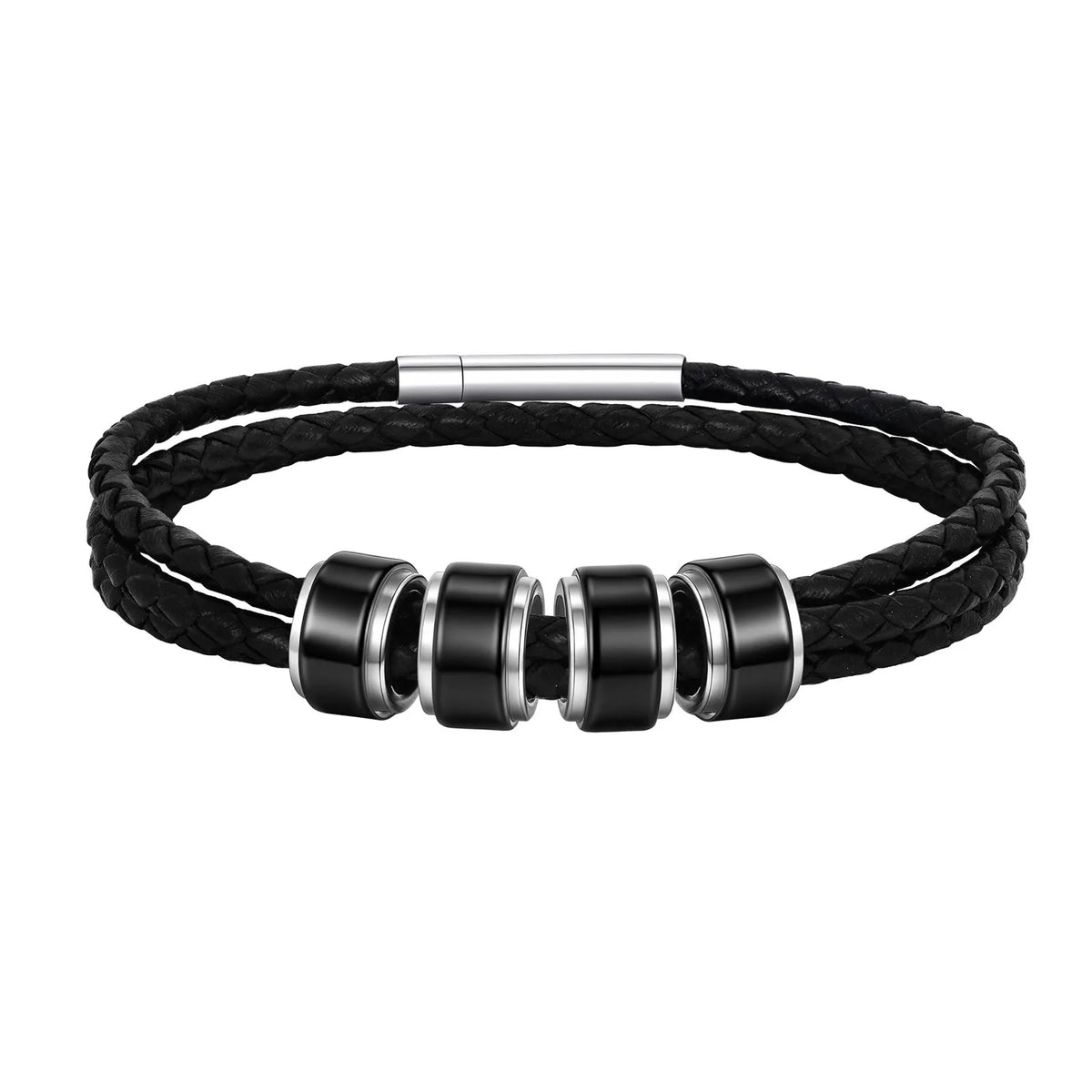 Customized Baeded Bracelets for Men Boys,3-Layers Leather Bracelet with Stainless Steel Tube,Jeweley Gift for Dad Husband