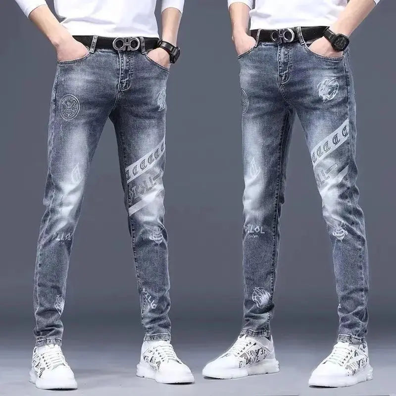 Hot Sale Men's Luxury Jeans Streetwear Denim Pants Punk Distressed Hole Tiger Embroidery Patches Stretch Skinny Ripped Trouser