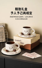 Cute Smiley Face Ceramic Coffee Mug with Saucer 3D Cartoon Design Tea Cup