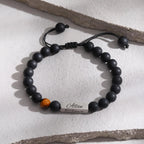 Personalized Beaded Bracelets for Men Boys,Adjustable Nartual Stone Stainless Steel Name Bar Wristband,Father Boyfriend Gifts