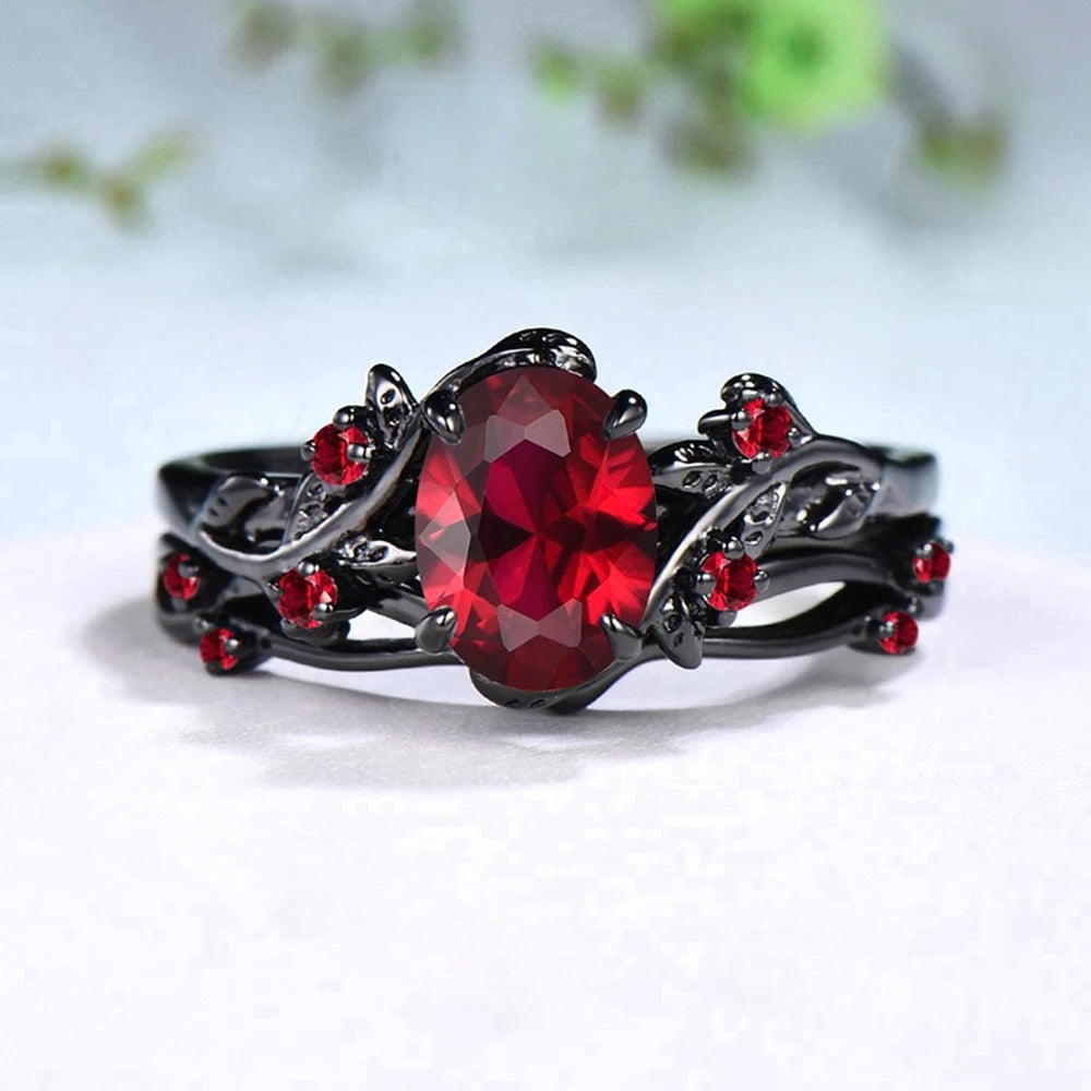 PENDRA Black Rose Red Ring