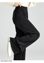 Solid corduroy micro flared pants women's winter wide leg casual high waisted narrow version straight leg sweatpants