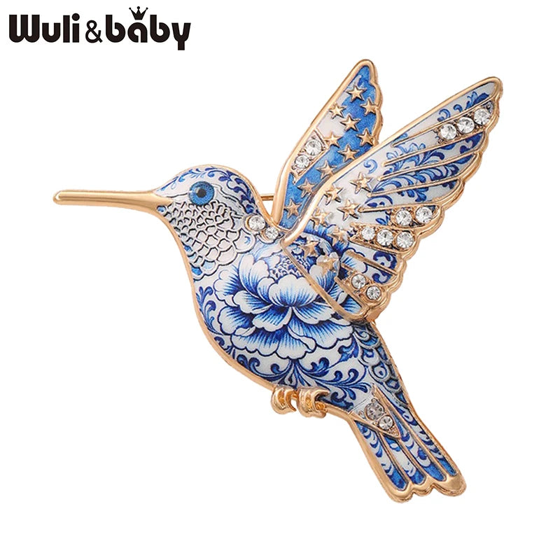 PENDRA Skywing Hummingbird Rhinestone Bird Brooch
