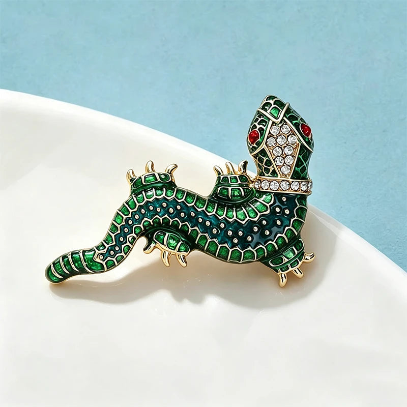 PENDRA Gecko Gleam Enamel Rhinestone Gecko Brooch