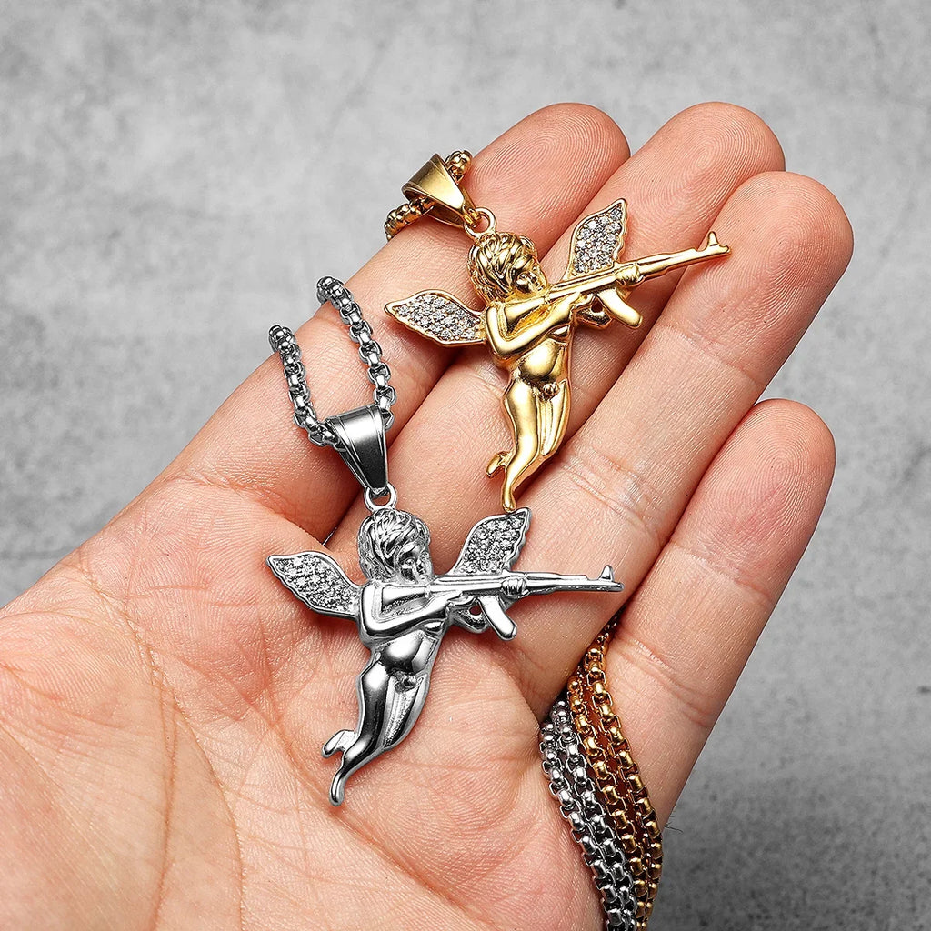 PENDRA Angel Cupid Gun Steel Necklace