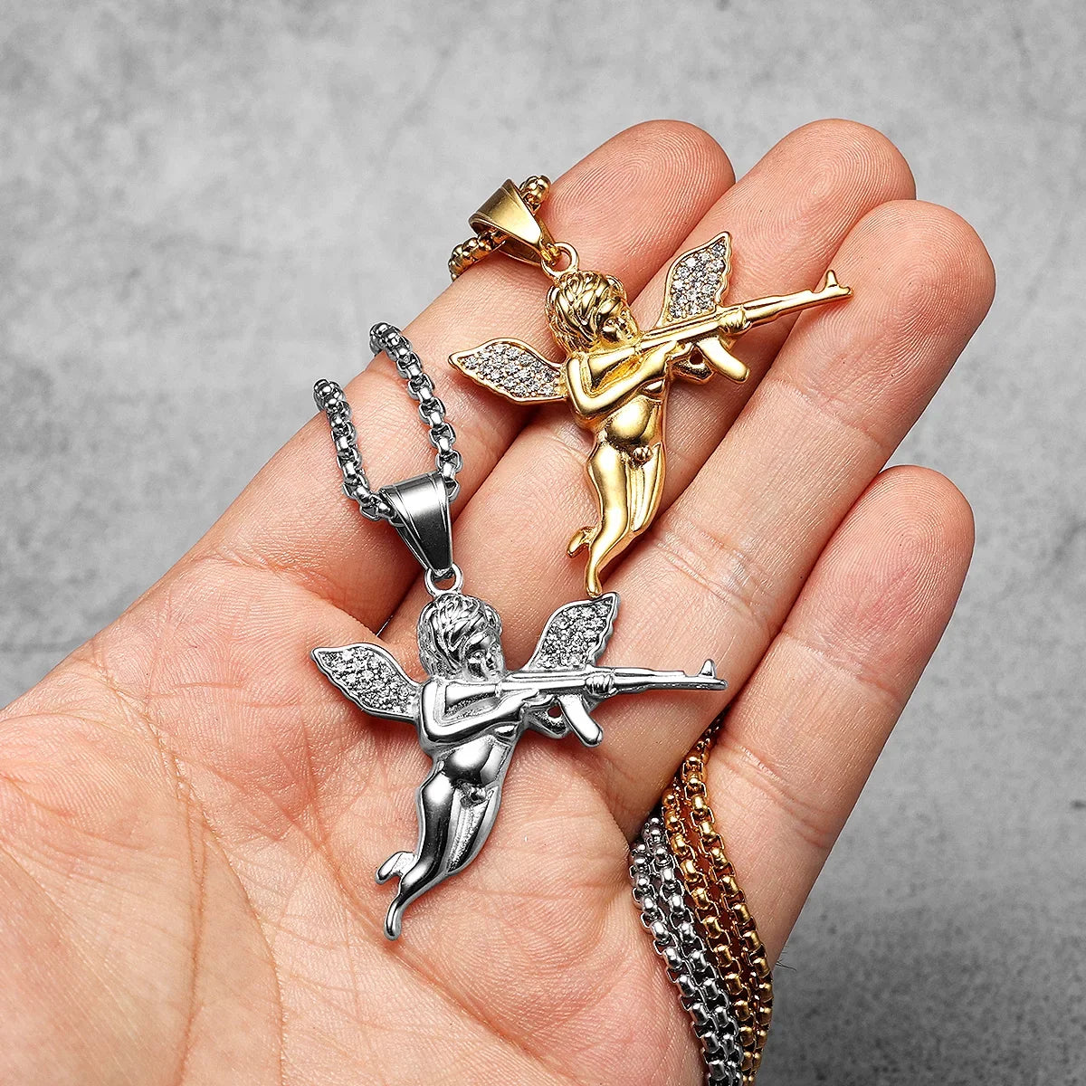 PENDRA Angel Cupid Gun Steel Necklace