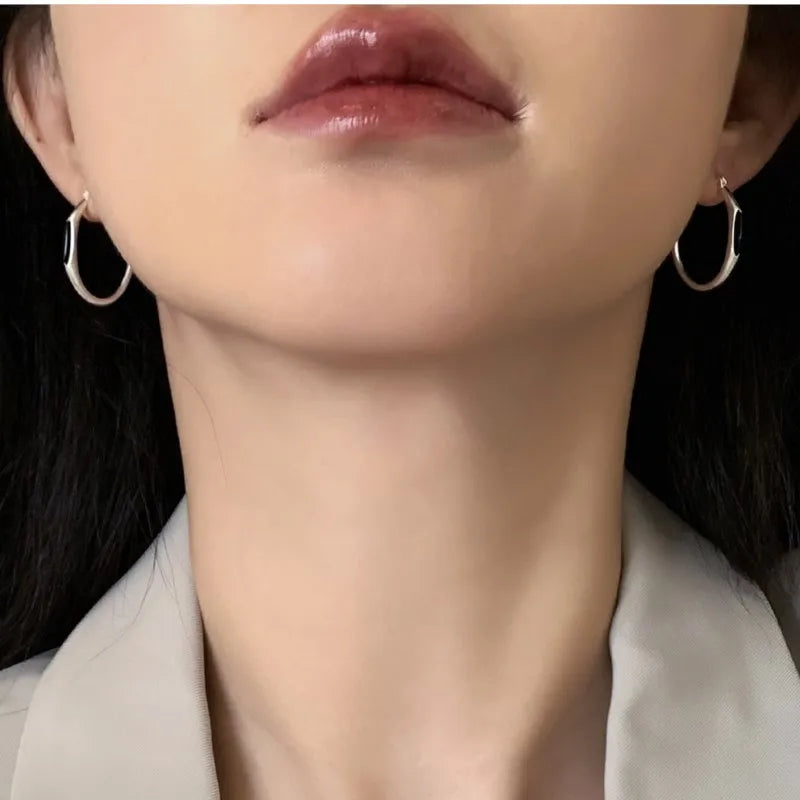 VENTFILLE 925 Sterling Silver Hoop Earring for Women Black Agate Hip Hop Versatile Big Bohemia Punk Jewelry Gift Dropshipping
