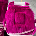 PENDRA Rose Fur Rose-Red Horsehair Leather High-Top Zip Platform Ankle Boots