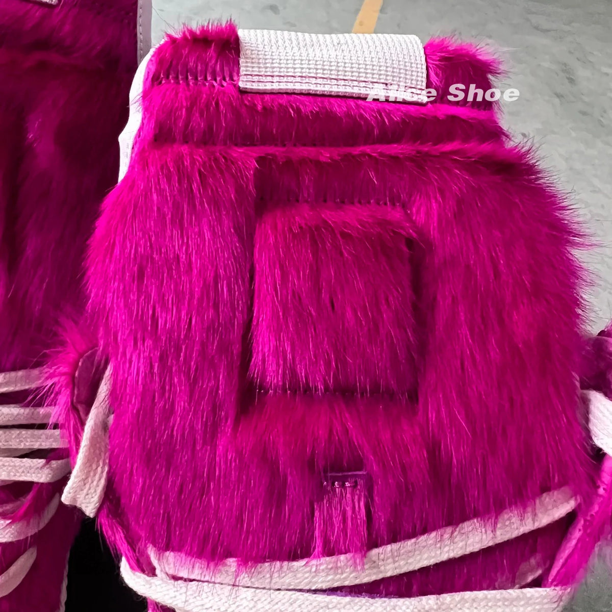 PENDRA Rose Fur Rose-Red Horsehair Leather High-Top Zip Platform Ankle Boots