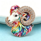 PENDRA Zodiac Goat Rhinestone Brooch