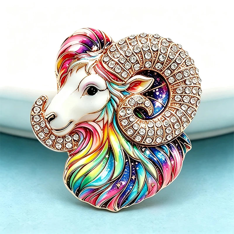 PENDRA Zodiac Goat Rhinestone Brooch