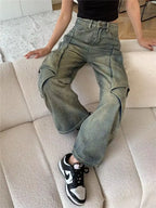 PENDRA Wide Leg Waist Washed Pants