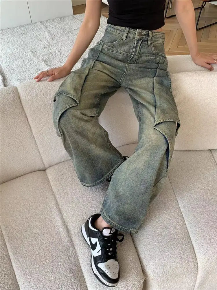 PENDRA Wide Leg Waist Washed Pants