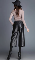 Women's solid color nine cropped wide leg pants autumn and winter loose thick fashionable and versatile commute pants