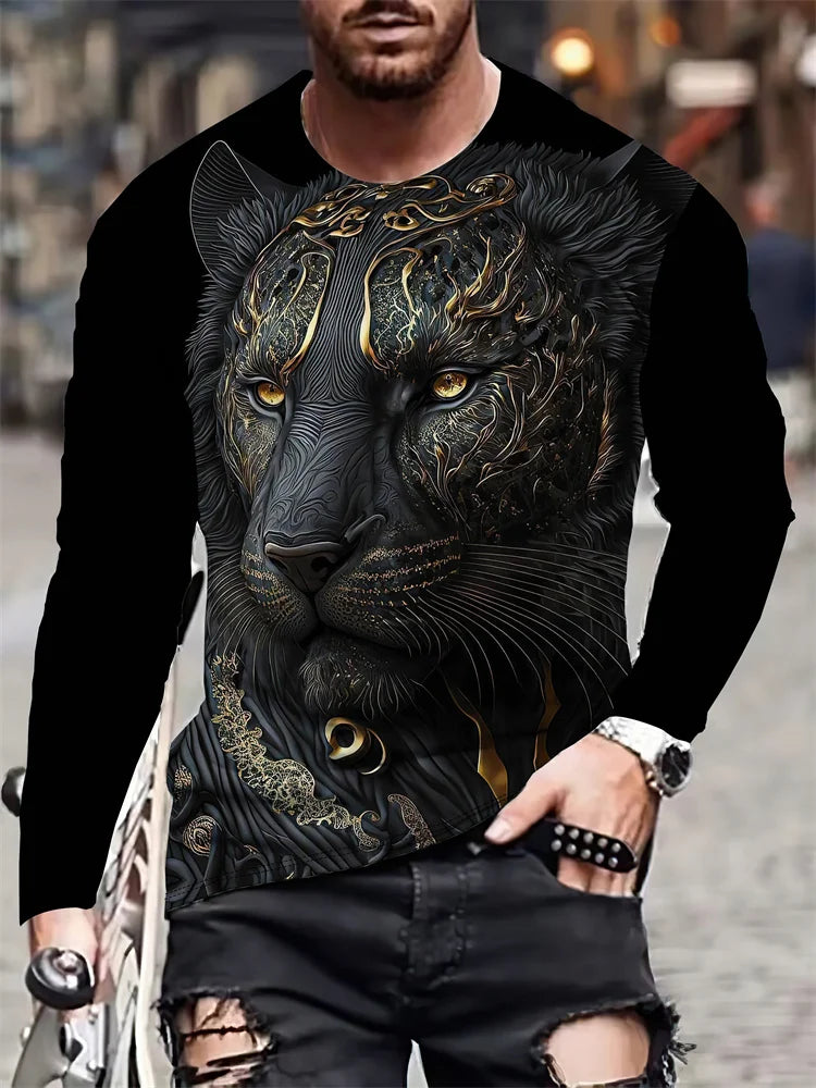 PENDRA Black White Lion Long-Sleeve Long Sleeve T-Shirt