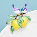 PENDRA Lemonbird Enamel Bird and Lemon Brooch