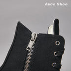 PENDRA Obsidian Lace Black Leather High-Top Zip Lace-Up Ankle Boots