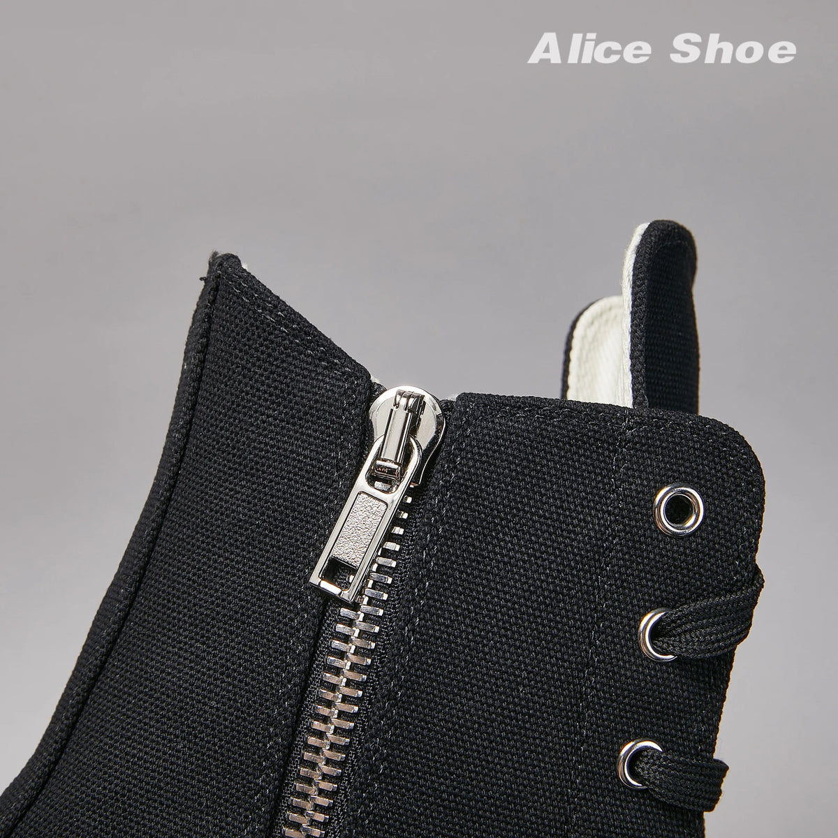 PENDRA Obsidian Lace Black Leather High-Top Zip Lace-Up Ankle Boots