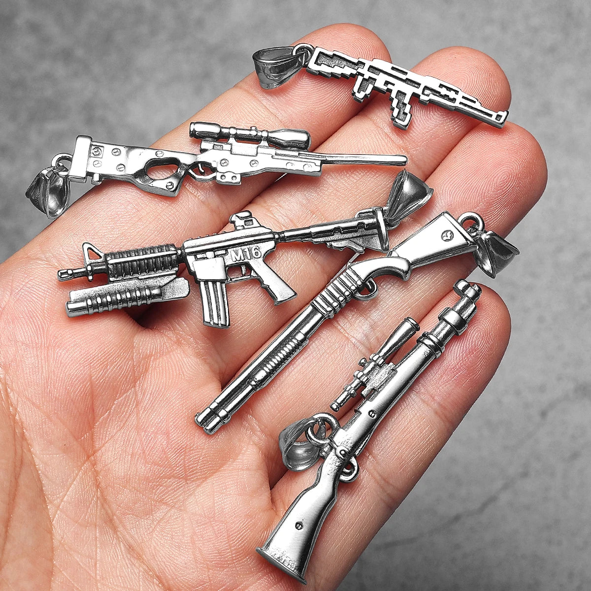PENDRA Guns Shotgun Pistol Steel Necklace