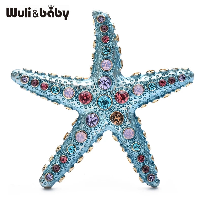 PENDRA Seastar 4-Color Enamel Rhinestone Starfish Brooch