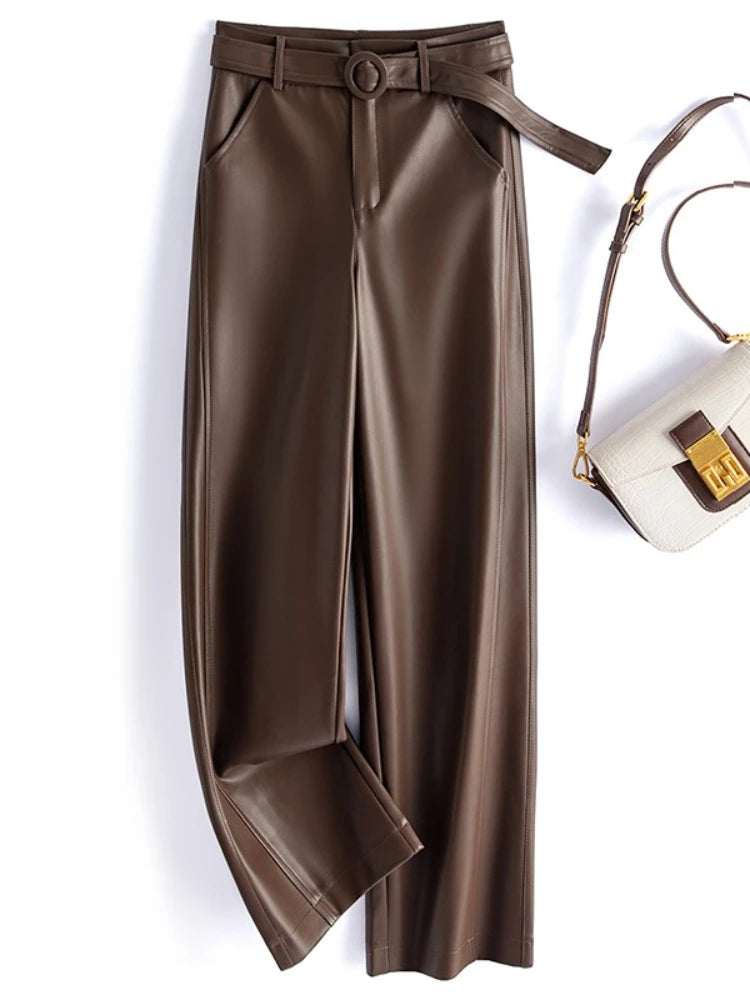 PENDRA Slim Straight High Waist PU Leather Pants