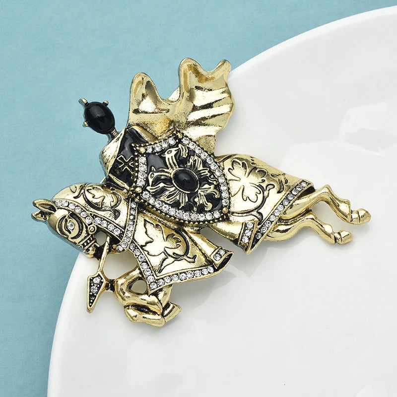 Wuli&baby Vintage Knight Brooches For Women Unisex Taking Shield Riding Horse Man Figure Party Casual Brooch Pins Gifts
