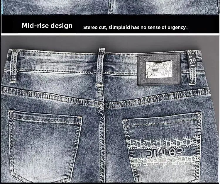Spring Autumn 2025 Man Luxury Clothing Retro Embossed Denim Jeans for Men High-End Washed Fashion Man Designer Skinny Jeans