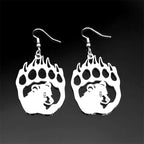 Hip Hop Animal Paw Bear Head Drop Earring for Women Stainless Steel Silver Black Color Hollow Earrings Jewelry E3492S06