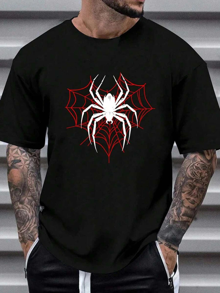 Summer Outdoor Sports Short-sleeved Top Urban Street Casual Men's T-shirt Daily Holiday Party Stylish T-shirt Spider Print