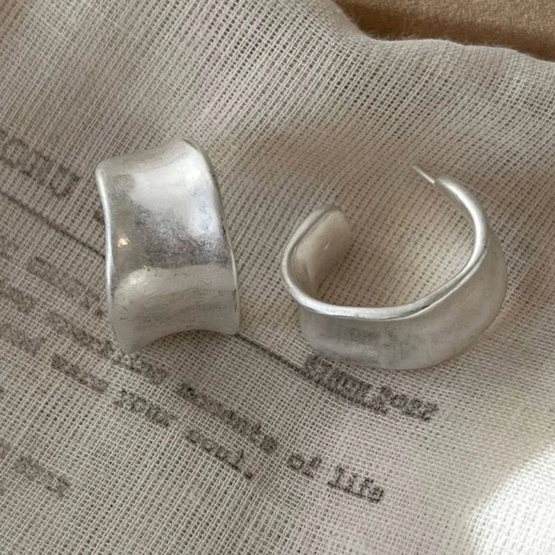 VENTFILLE 925 Sterling Silve Geometry Hoop Earring for Women Frosting Classic Minimalist Versatile Wide Jewelry Gift Dropship