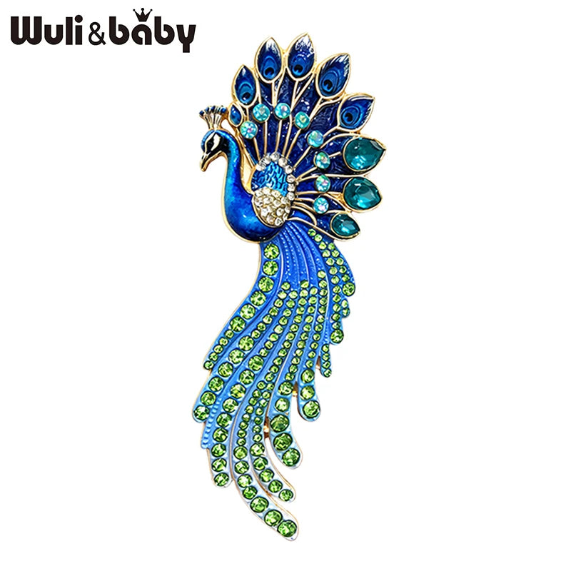 PENDRA Royale Rhinestone Peacock Brooch