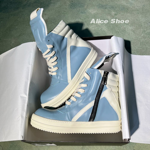 Brand Men Shoe Casual High Top Women Sneaker Leather Lace Up Blue Geobasket Zipper Street Designer Fashion Flat Ankle Boot