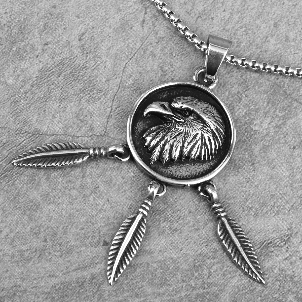 PENDRA Indian Eagle Feather Steel Necklace