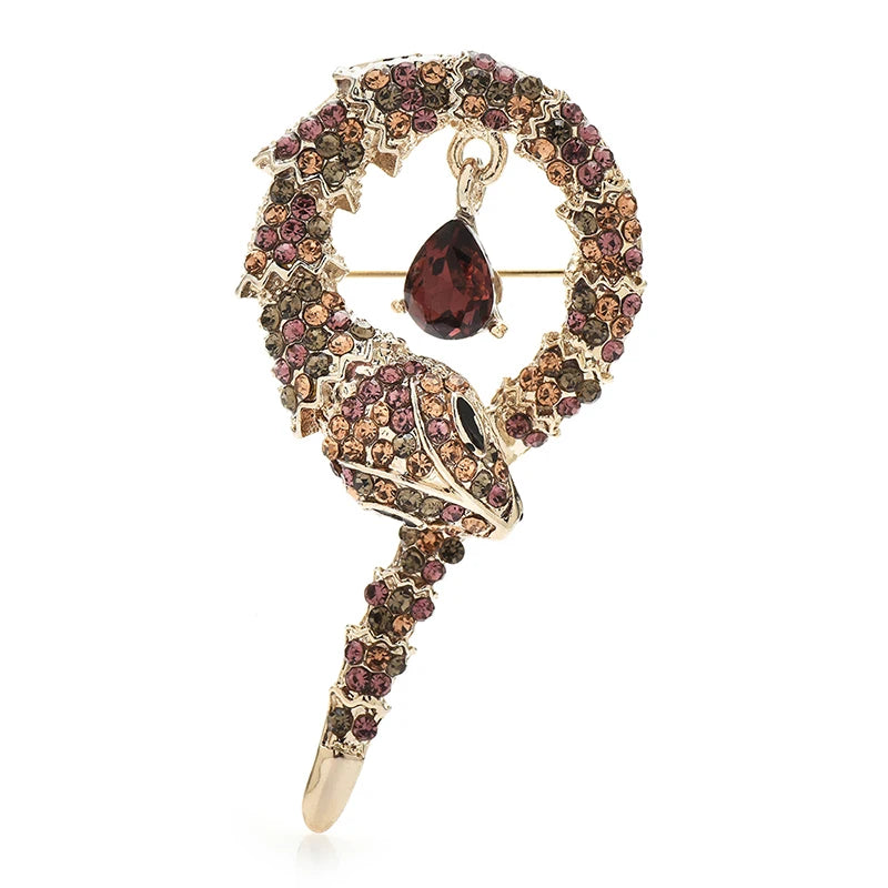 PENDRA Serpentine 5-Color Rhinestone Snake Brooch