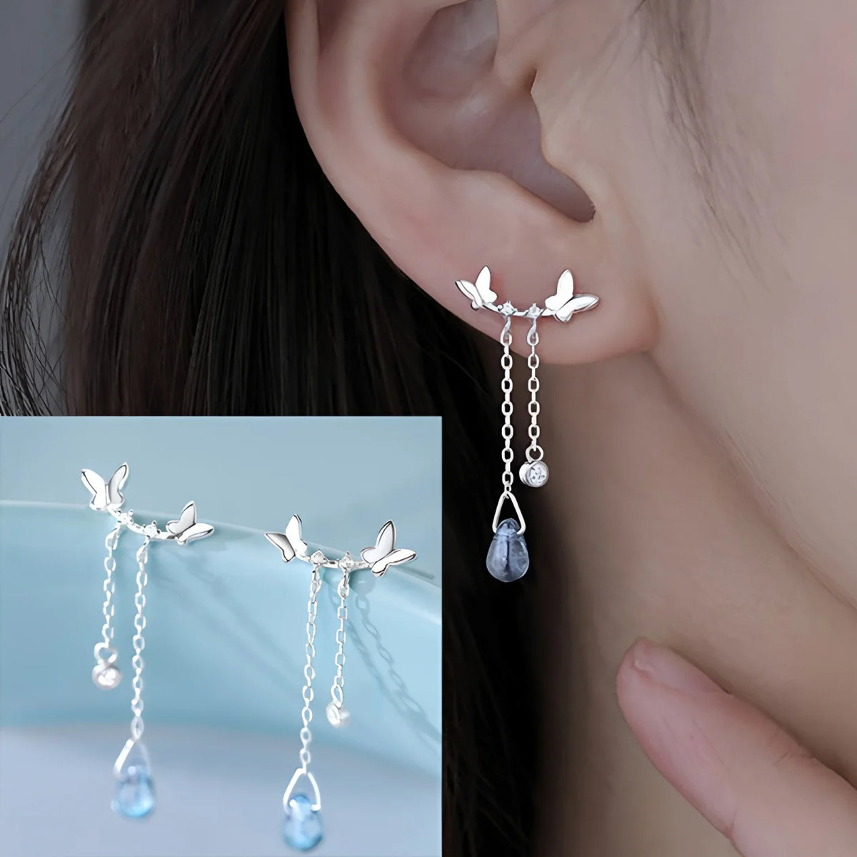 VENTFILLE Silver Drop Earrings for Women Long Tassel Box Chain Earrings Sweet Jewelry Dropshipping