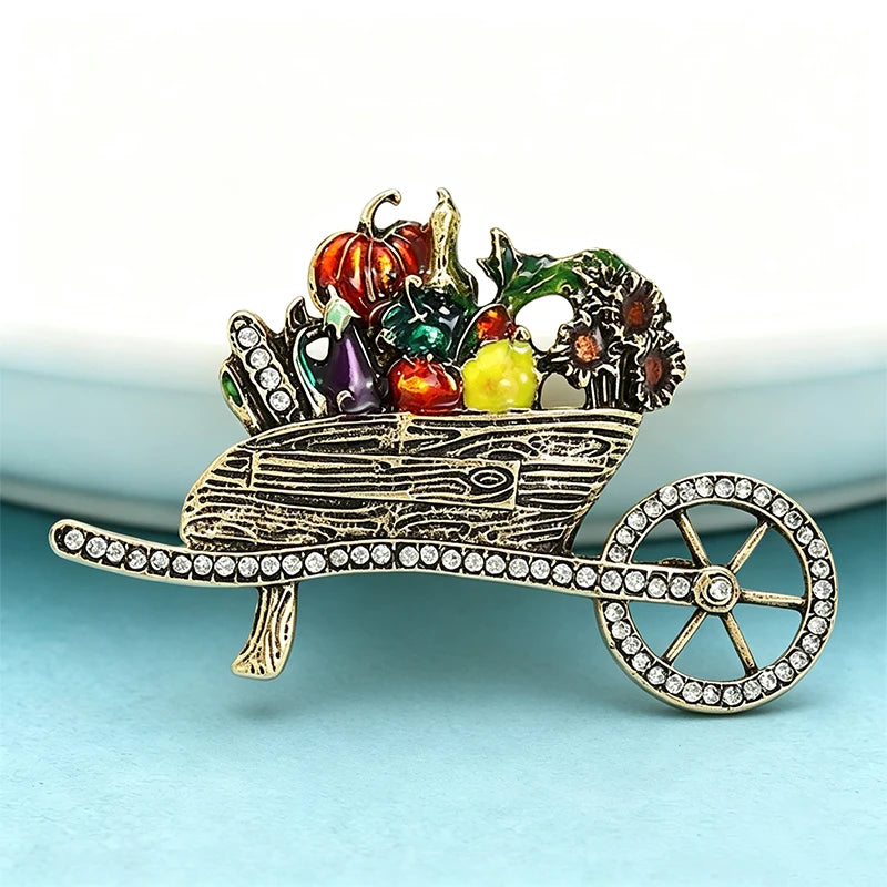 PENDRA Veggiecart Vintage Vegetable Cart Brooch