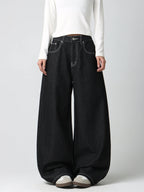 Women's Vintage American-Style Pocket Embroidered Print Loose High-Waist Wide-Leg Jeans Y2K Street Trend Simple Comfortable Everyday Versatile Pants