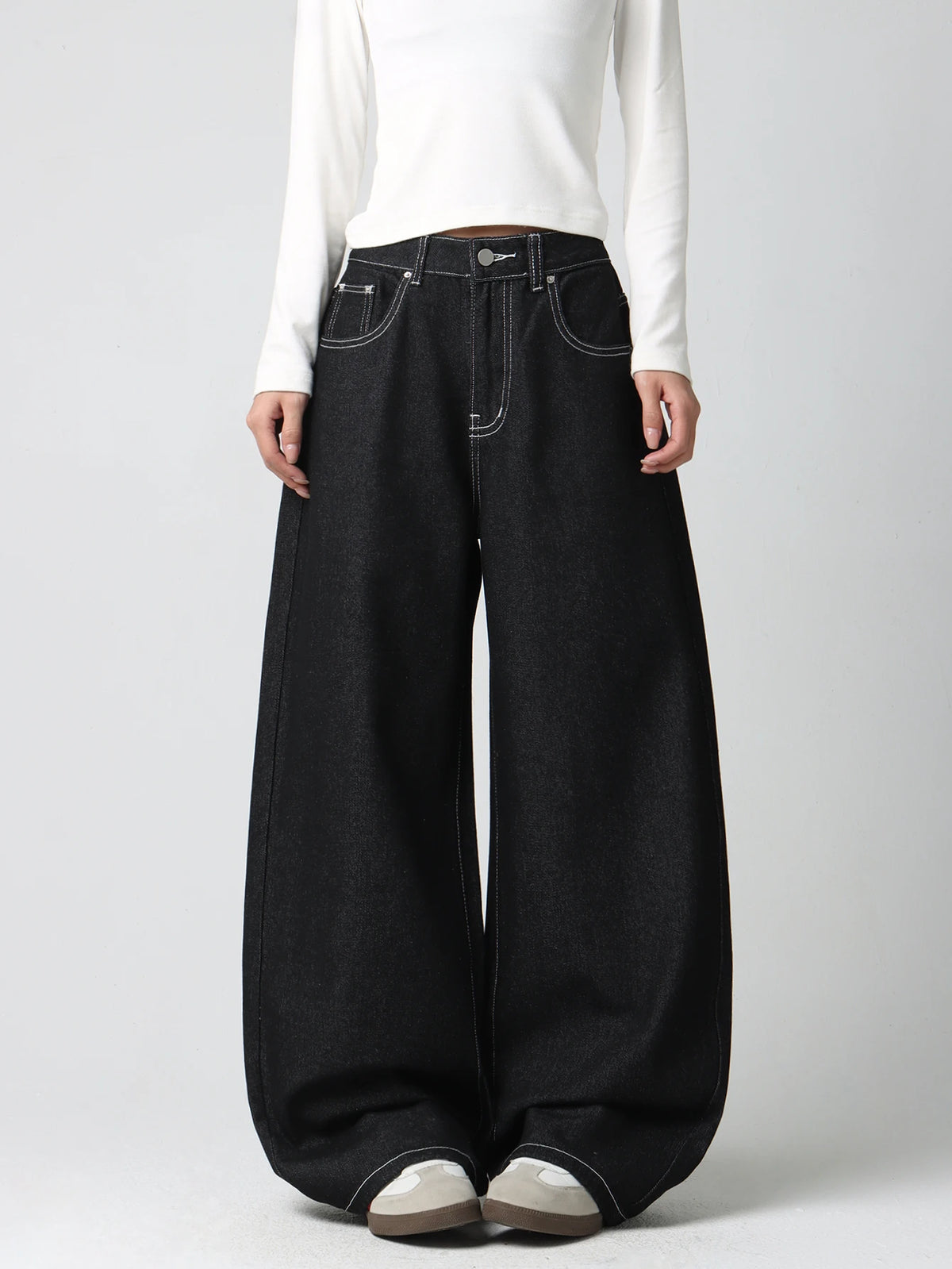 Women's Vintage American-Style Pocket Embroidered Print Loose High-Waist Wide-Leg Jeans Y2K Street Trend Simple Comfortable Everyday Versatile Pants
