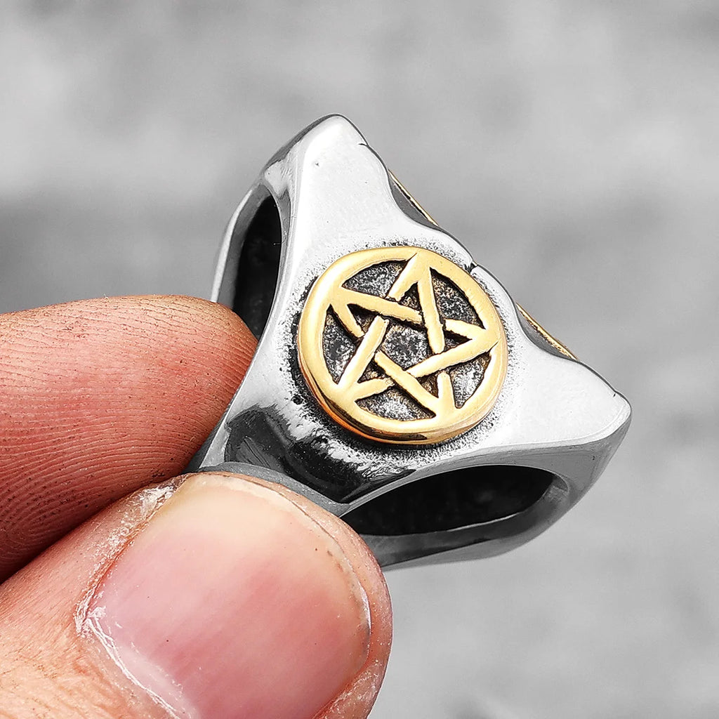PENDRA Lucifer Satan Pentagram Steel Ring