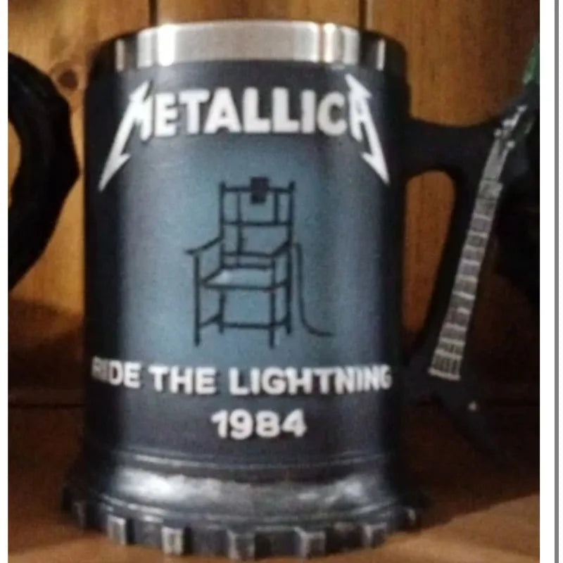 JingMetallica Ride The Lightning 1984 Collectible Mug, Guitar Handle Stainless Steel Lined Beer Stein, Heavy Metal Rock Fan Gift